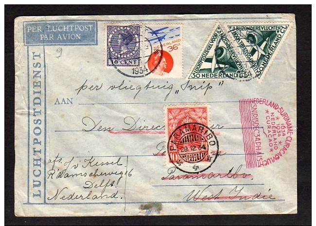 Special Flight 'de SNIP' To Surinam 1934  (Ned H) - Lettres & Documents