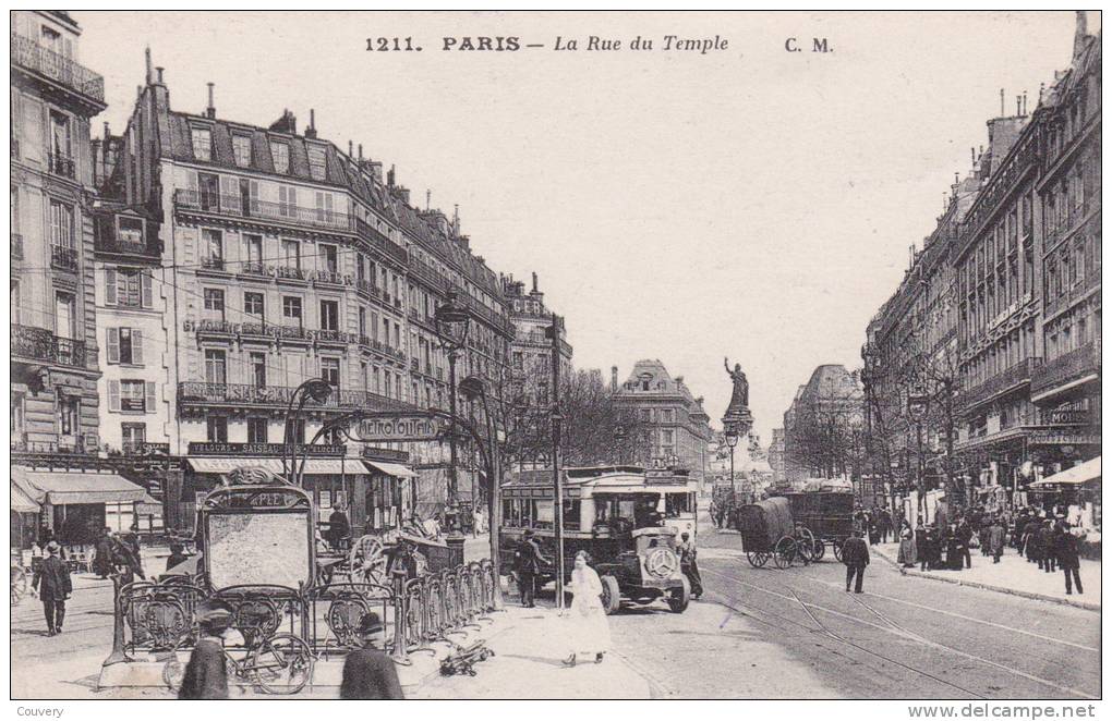 CPA 75 PARIS, Rue Du TEMPLE.. (animée) - Cafés, Hôtels, Restaurants