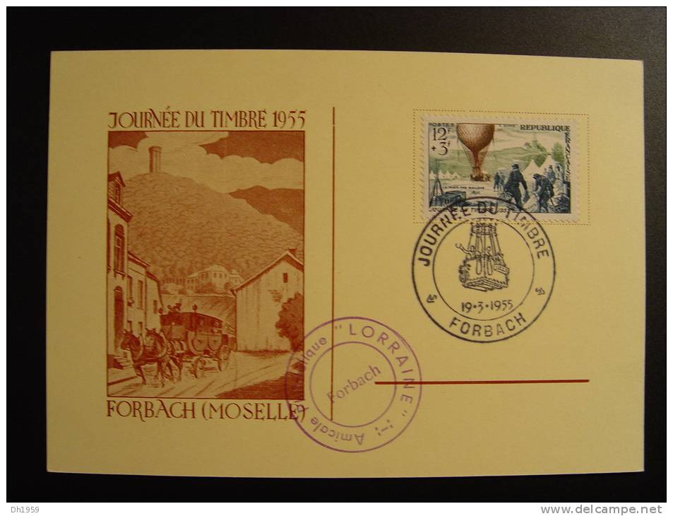 FORBACH MOSELLE LORRAINE 1955 TAG DER BRIEFMARKE JOURNEE NATIONALE DU TIMBRE - Mongolfiere