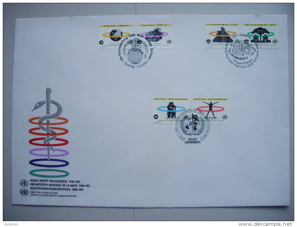 UNO-New York TRIO-FDC, 45 Jahre Weltgesundheitsorganisati On WHO Auf Genfer-Cachet - Gemeinschaftsausgaben New York/Genf/Wien