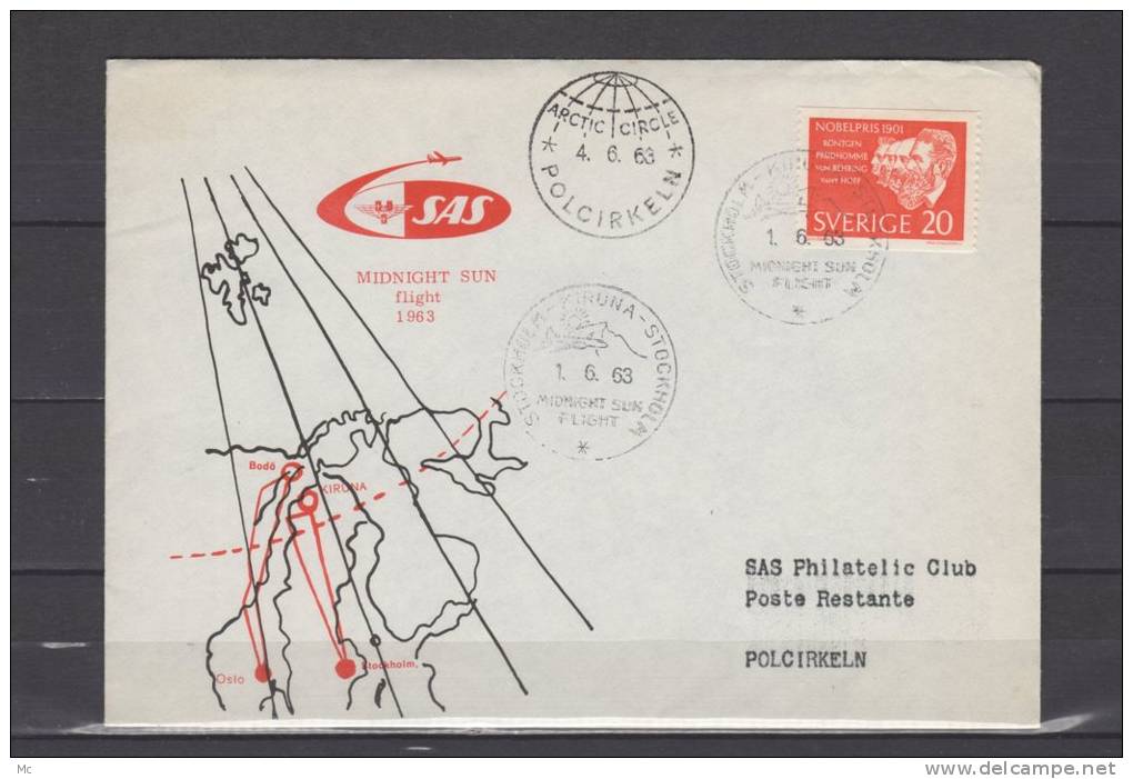 Midnight Sun Flight - Forsta Flygning - Kiruna-Bardufoss - Kirkenes - 2-6-1963 - Lettres & Documents