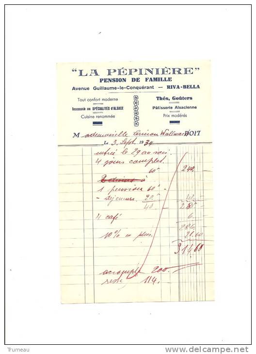 RIVA-BELLA "LA PEPINIERE" PENSION DE FAMILLE 1934 - Sport En Toerisme