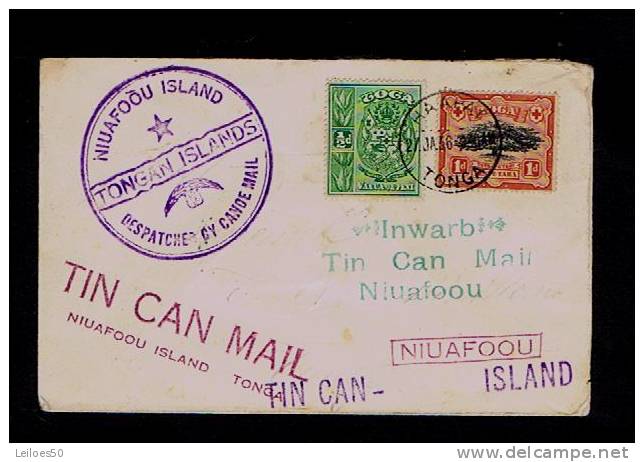 Tonga TIN CAN MAIL Despatche By Canoe Mail Office TONGAN ISLANDS Courrier NIUAFOOU Island  # 87852 - Tonga (1970-...)