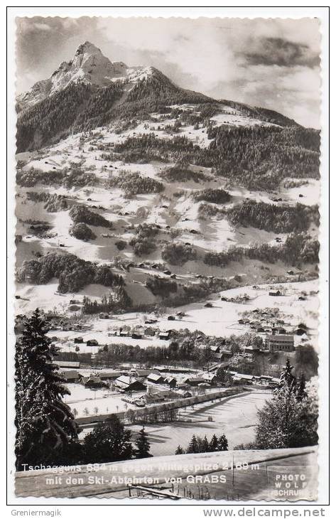 Cpsm - Tschagguns 684 M. Mittagspitze 2169 M. Mit Den Ski - Abfahrten Von GRABS - Photo Wolf Schruns 1951 - Grabs