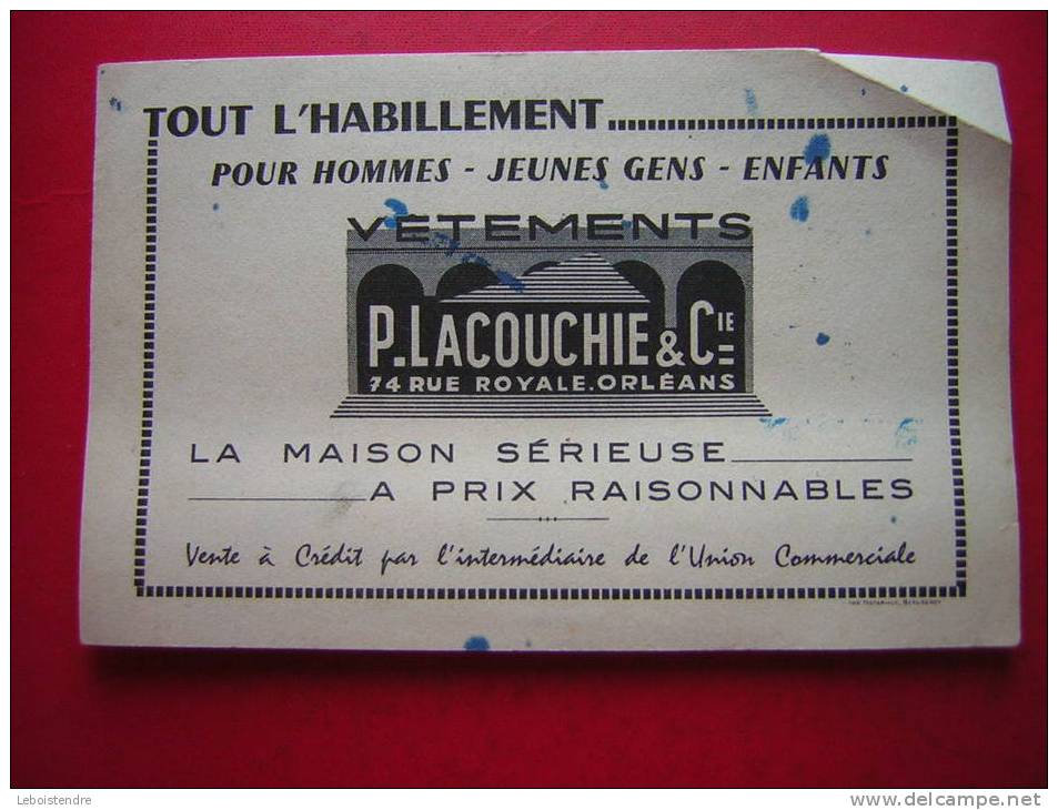 BUVARD  TOUT L' HABILLEMENT  POUR HOMMES JEUNES GENS ENFANTS VETEMENTS P LACOUCHIE & CIE 74 RUE ROYALE ORLEANS - Textile & Vestimentaire