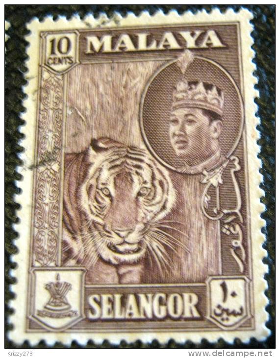 Malaysia 1961 Selangor Tiger Sultan Salahuddin Abdul Aziz Shah 10c - Used - Selangor