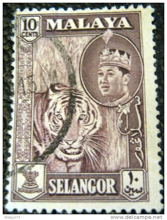 Malaysia 1961 Selangor Tiger Sultan Salahuddin Abdul Aziz Shah 10c - Used - Selangor