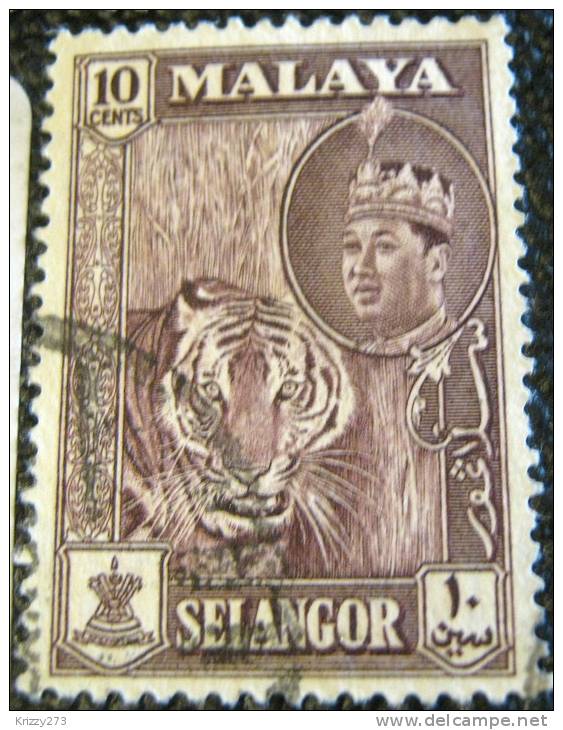 Malaysia 1961 Selangor Tiger Sultan Salahuddin Abdul Aziz Shah 10c - Used - Selangor