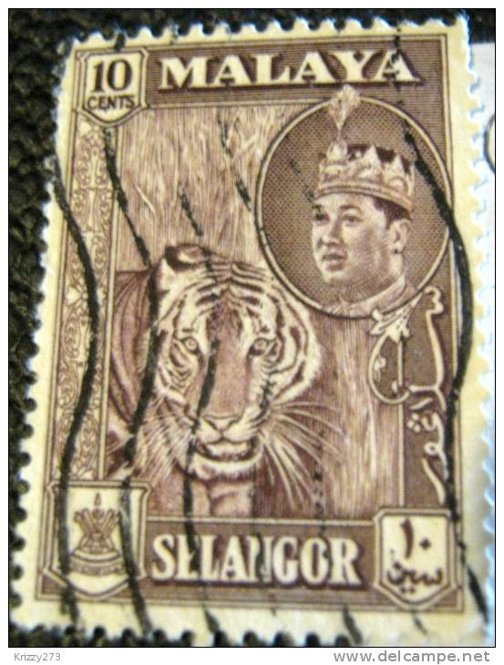 Malaysia 1961 Selangor Tiger Sultan Salahuddin Abdul Aziz Shah 10c - Used - Selangor