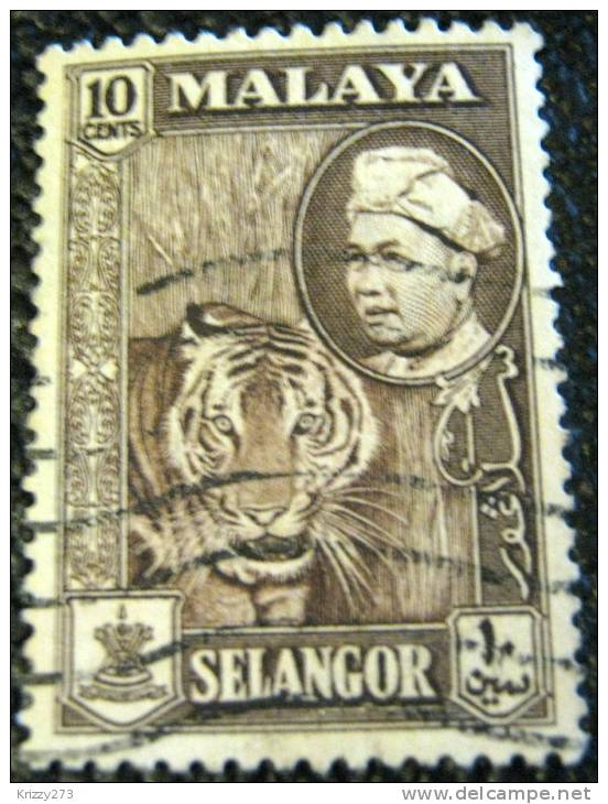 Malaysia 1957 Selangor Tiger Sultan Hisamud-din Alam Shah 10c - Used - Selangor