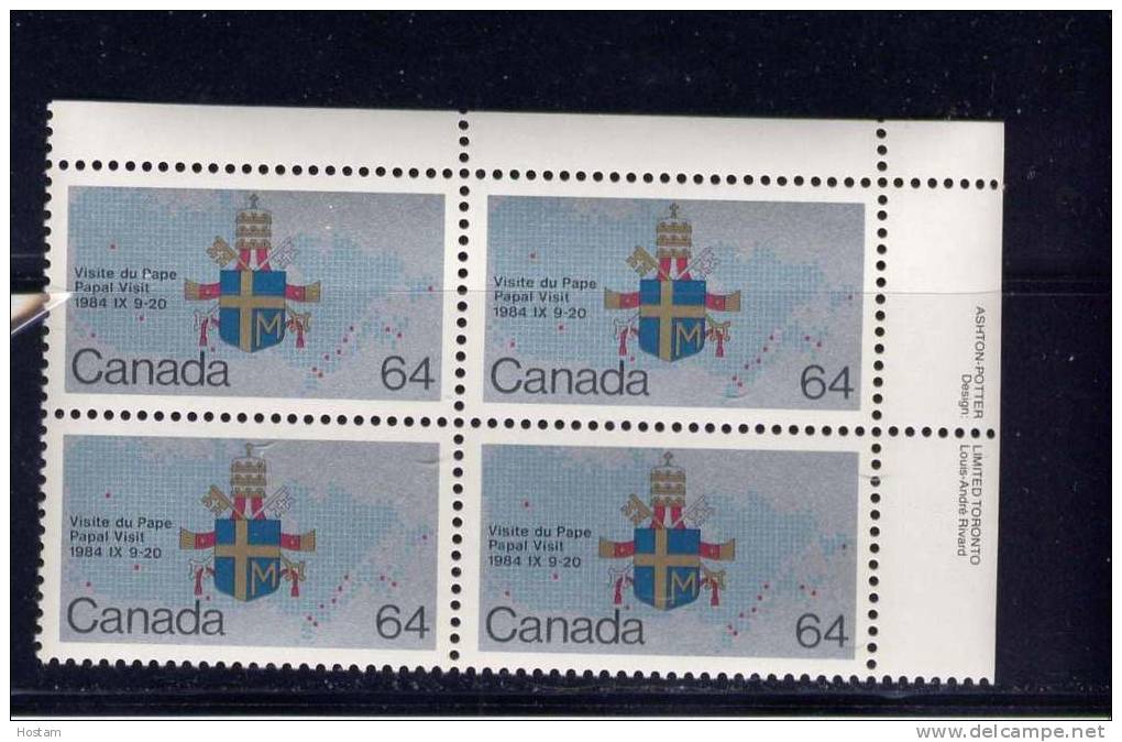 CANADA 1984, # 1031  PAPAL VISIT : COATS-of-ARMS & MAP, - Blocks & Sheetlets