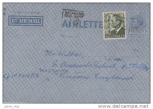 Australia 1950 A3 7d King George VI  Used Aerogramme - Aérogrammes