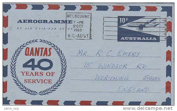 Australia 1960 A13 40th Anniversary Qantas Service Used Aerogramme - Aérogrammes