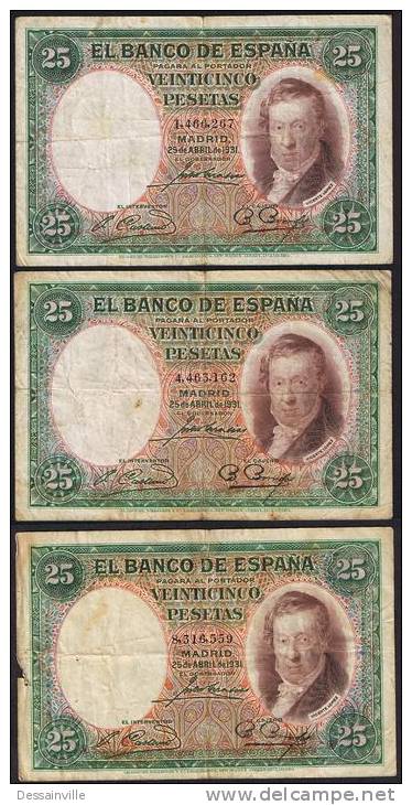 25 Pesetas EDIFIL N° C9  VICENTE LOPEZ  3 Exemplaires - 25 Pesetas