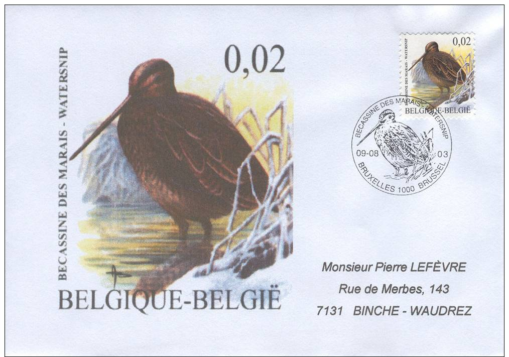 Enveloppe 2003 N° 3199 Avec FDC(prévente) - Oiseau Bécassine Des Marais - 2001-2010