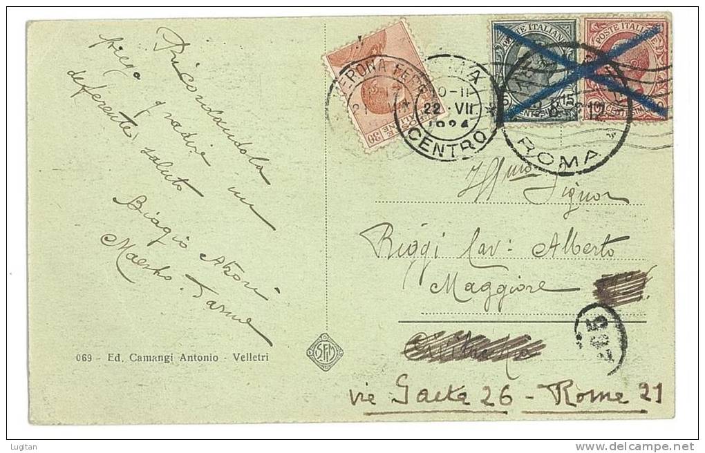 CARTOLINA - VELLETRI - CONVITTO COMUNALE  - VIAGGIATA NEL 1924 - INTERESSANTE AFFRANCATURA  - STORIA POSTALE - Velletri