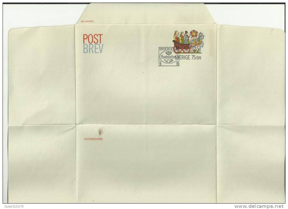 SWEDEN 1973 – PRE-STAMPED POST BREV LETTER NEW   FD OF ISSUE  POSTSTATION  OF 65 ORE POSTM STOCKHOLM  MAR 2  RE2072 - Postal Stationery