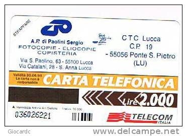 TELECOM ITALIA - OMAGGIO PRIVATE - CAT. C.&C. 3398 - C.T.C. CARTE TELEFONICHE CLUB, LUCCA       2.000 - NUOVA - Private-Omaggi