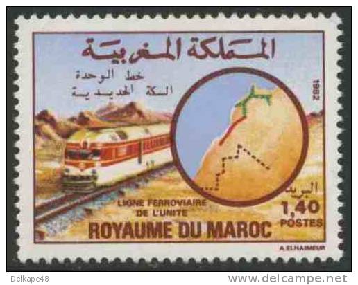 Maroc Morocco Marokko 1982 Mi 1007 YT 932 ** Class XDd Diesel Locomotive (1956) + Route Map / Zug + Karte Streckennetzes - Treinen