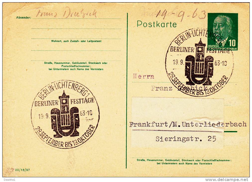 EP Cachet   BERLIN - Lichtenberg 1962 - Lettres & Documents