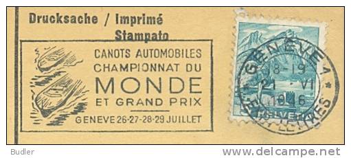 HELVETIA/SWITZERLAND:1946:Illustrated Cancellation On Trav. Cover:CANOT AUTOMOBILE,MOTORBOAT,SPEEDBOAT,WORLDCHAMPIOSHIP, - Jet Ski