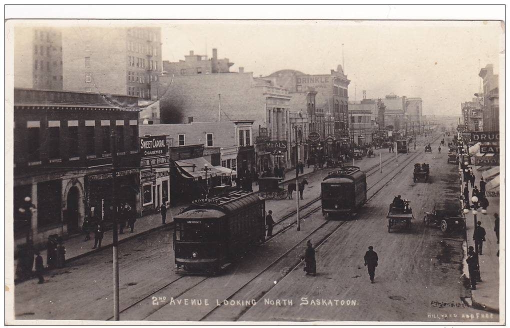 RP: 2nd Avenue , Looking North , Trolly Cars , SASKATOON , Saskatchewan , Canada ,  PU-1909 - Autres & Non Classés