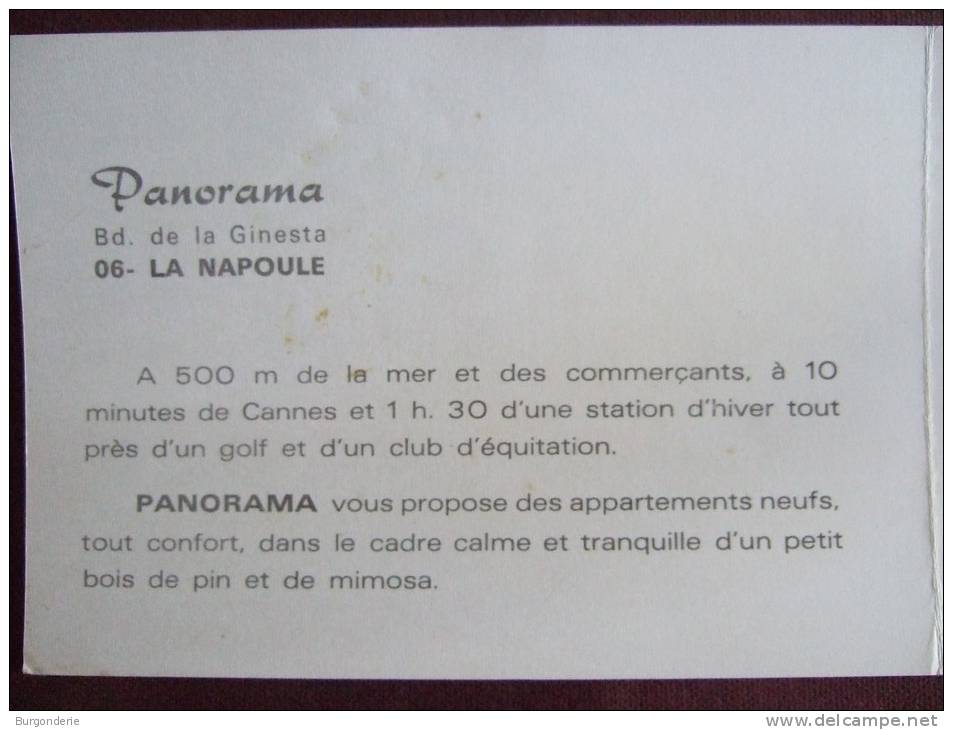 LA NAPOULE / "VILLA PANORAMA " ( LOCATION D'APPARTEMENTS) /  BEAU DOCUMENT PUBLICITAIRE / 1972 - Non Classés