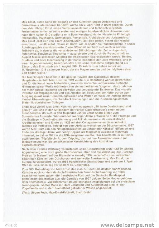 Encart-dépliant 1° Jour De 1991 (6 Pages) " MAX ERNST ". N° YT 2727 + Timbre Allemand + Prix Dégressif. - Emissions Communes