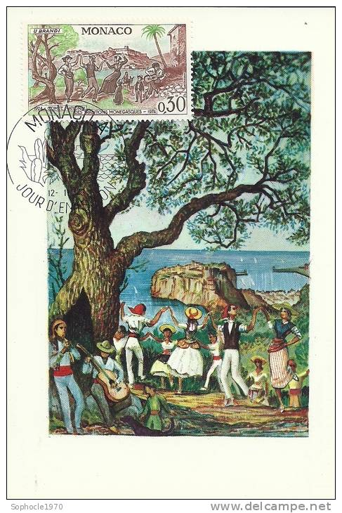 MONACO - Centenaire 1874-1974  - Comité National Traditions Monégasques Timbre Et Tampon Jour D'émission - Maximum Cards