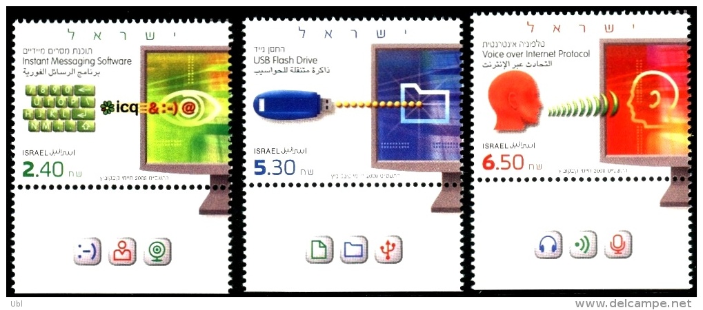 ISRAEL 2009 - Virtual Communication - 3 Stamps With Tabs - MNH - Computers