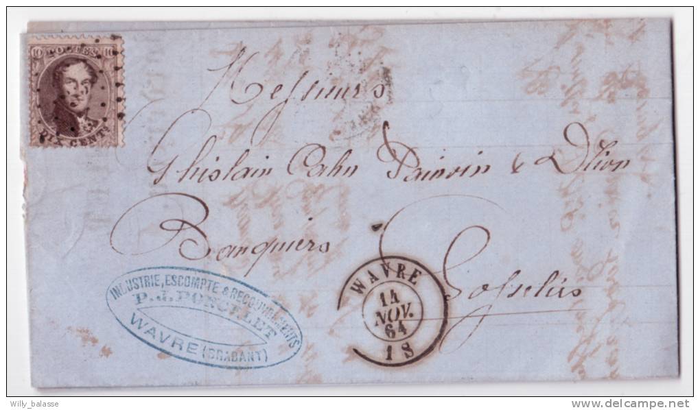 Lettre Affr. N°14 Lpts De WAVRE/1864 Pour Gosselies - 1830-1849 (Belgica Independiente)