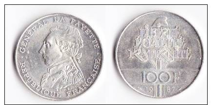 SUPERBE---PIECE 100 FRANCS ARGENT 1987 "La Fayette"---ETAT : SUP//SPL - Autres & Non Classés