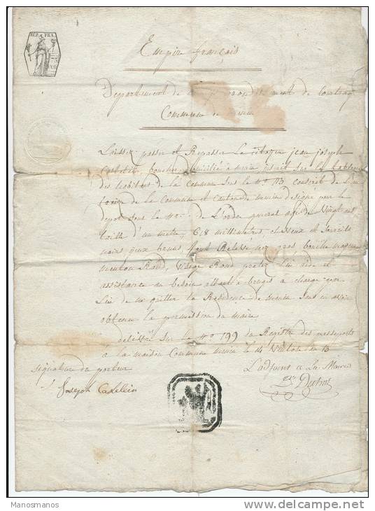 605/20 - Document Fiscal MENIN An 13 -  Cachet De La Marie (frappe Floue) - 1794-1814 (Période Française)
