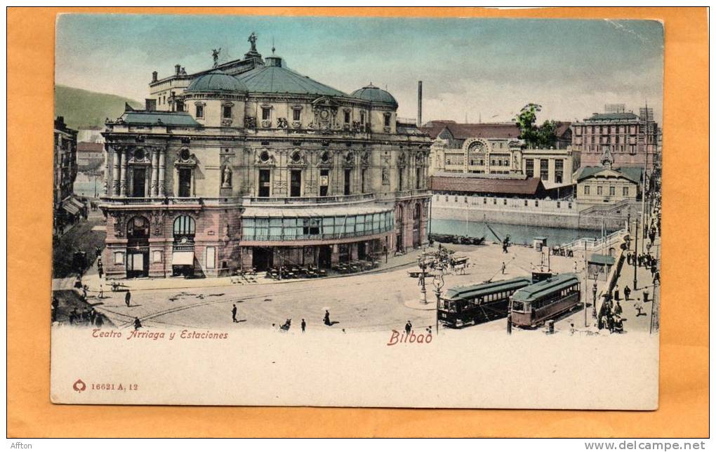 Bilbao Teatro Arriaga Y Estaciones Tram 1900 Postcard - Vizcaya (Bilbao)