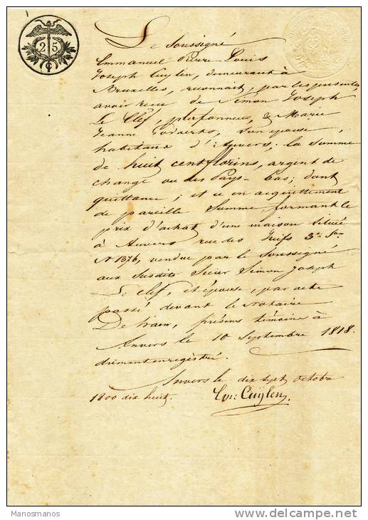 608/20 - JUDAICA BELGIQUE - 5 Documents Judiciaires S/ Papier Fiscal 1818- Simon Joseph Le Clef , Rue Des Juifs à ANVERS - Jewish