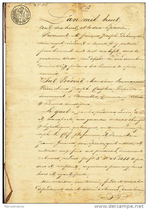 608/20 - JUDAICA BELGIQUE - 5 Documents Judiciaires S/ Papier Fiscal 1818- Simon Joseph Le Clef , Rue Des Juifs à ANVERS - Jewish