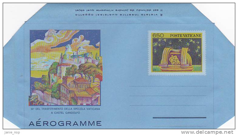 Vatican City 1986  A 24  50th Anniversary Of The Transfer Of The Specola, Unused Aerogramme - Postal Stationeries