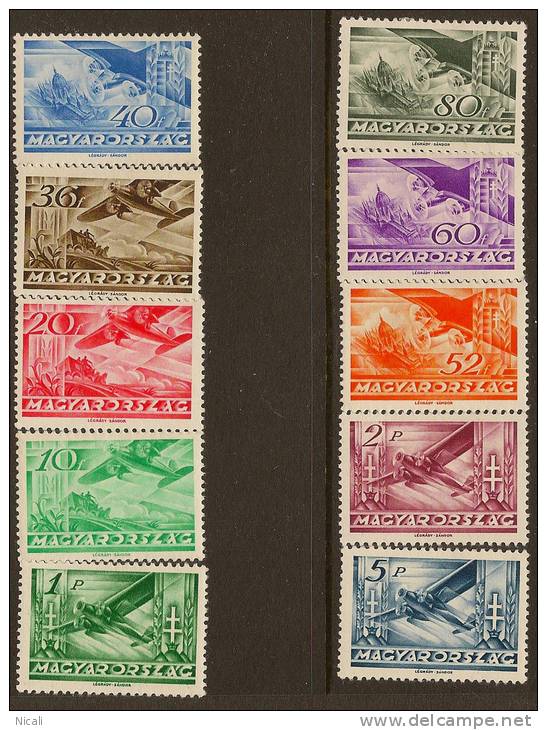 HUNGARY 1936 Air Set SG 580/89 HM #EP13 - Unused Stamps
