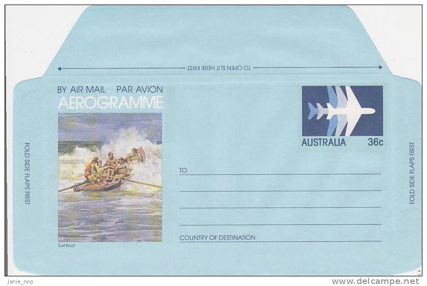 Australia 1982 A 59 Surf Boat 36c Aerogramme - Aérogrammes