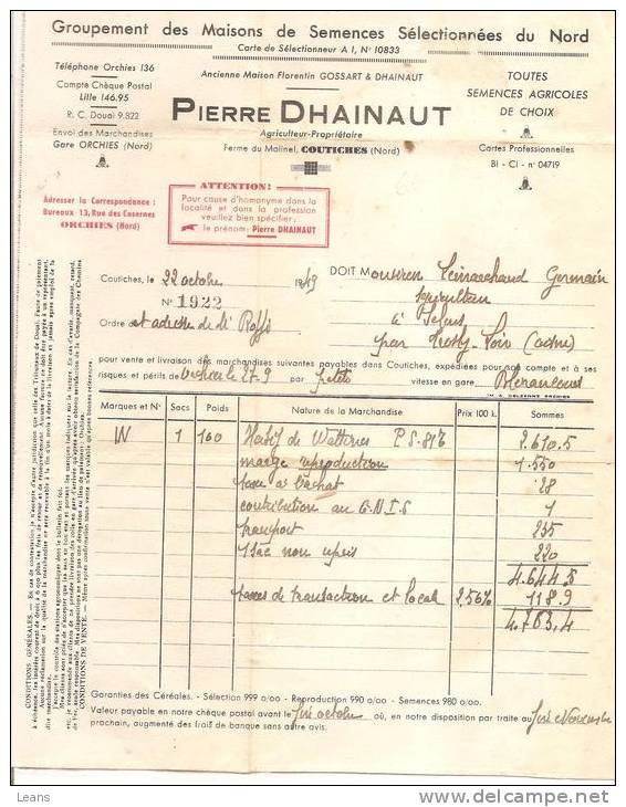 Groupement Des Maisons De Semences Selectionnées Du Nord Pierre DHAINAUT  à COUTICHES  NORD - Agriculture