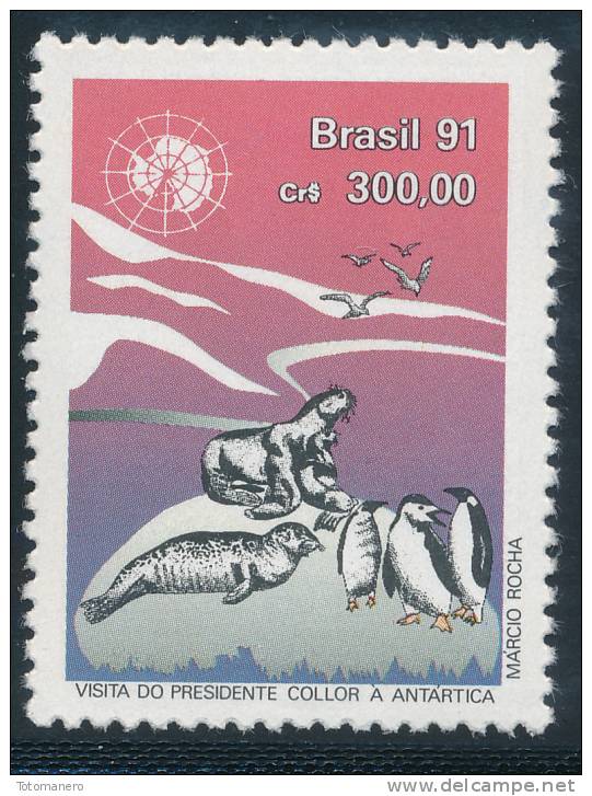 BRAZIL 1991 Visit Of President Collor In Antarctica 1v**MNH - Fauna Antártica