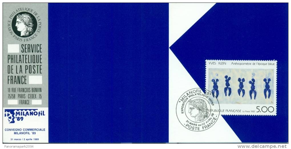 054 Carte Officielle Exposition Internationale Exhibition Milanofil 1989 France FDC Arts Tableau Yves Klein Abstrait - Briefmarkenausstellungen
