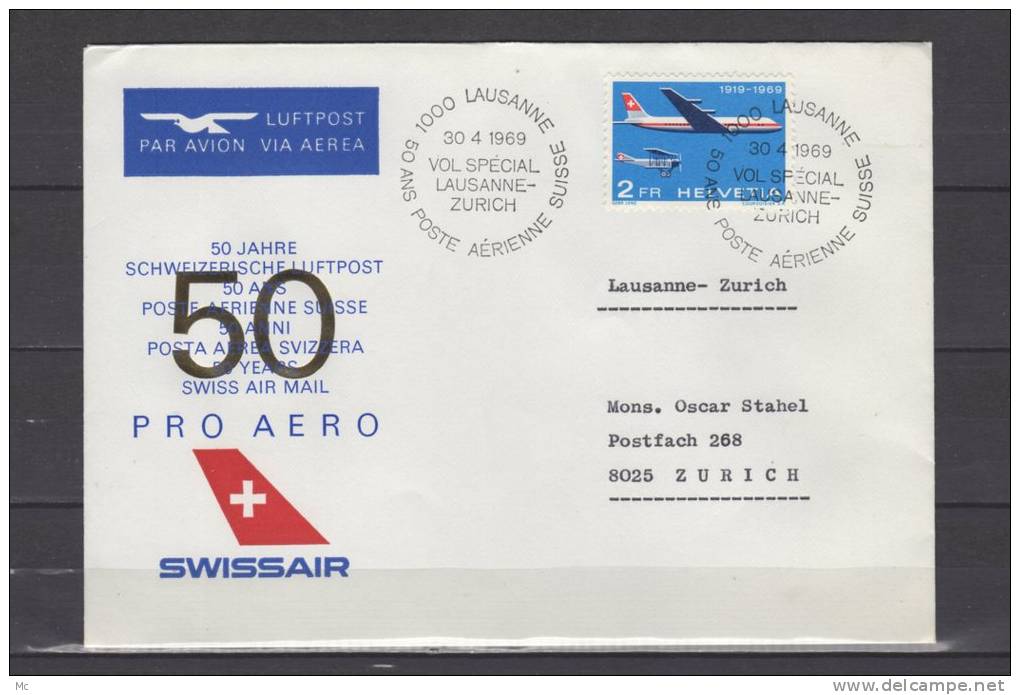 Commemoration -  50 Ans  De La Poste Aerienne Suisse - 30-4-1969 - Autres & Non Classés