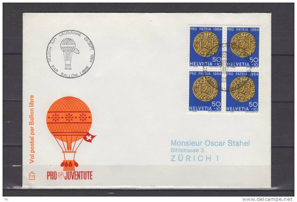 Vol Postal Par Ballon Libre - Lausanne -  29-9-1964 - Sonstige & Ohne Zuordnung