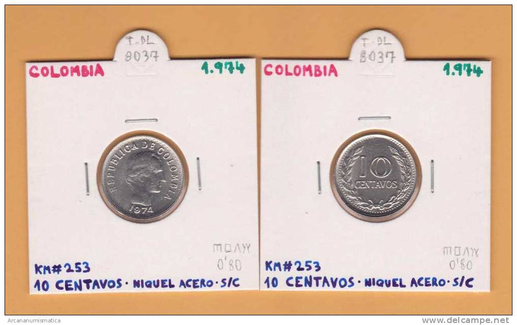 COLOMBIA  10  Centavos  1.974  Niquel Acero  KM#253  SC/UNC      DL-8037 - Colombie