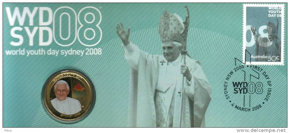 AUSTRALIA $1 POPE "HOLY DOLLAR" QEII HEAD 1 YEAR PNC 2008 UNC COLOURED NOT RELEASED MINT READ DESCRIPTION CAREFULLY!! - Otros & Sin Clasificación