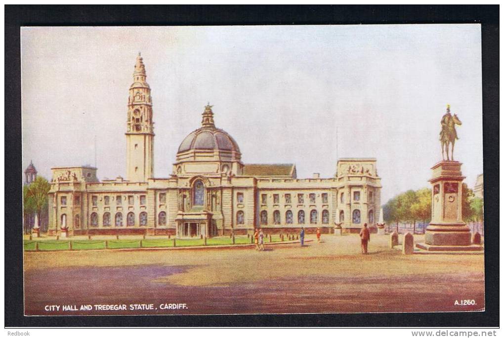 RB 925 - Early Postcard - City Hall &amp; Tredegar Statue - Cardiff Glamorgan Wales - Glamorgan