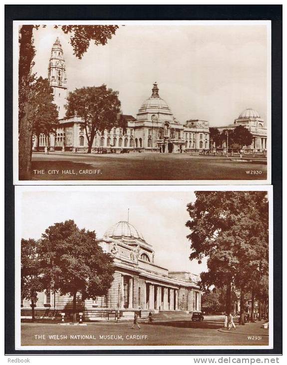 RB 925 - 2 Postcards - City Hall &amp; Welsh National Museum - Cardiff Glamorgan Wales - Glamorgan