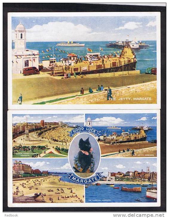 RB 925 - 2 Postcards - The Jetty Margate &amp; Cat Multiview - Kent - Margate
