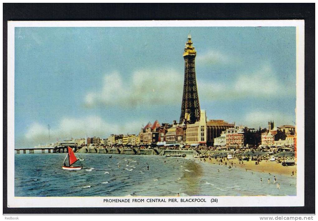 RB 925 - Postcard - Promenade From Central Pier &amp; Blackpool Tower - Lancashire - Blackpool